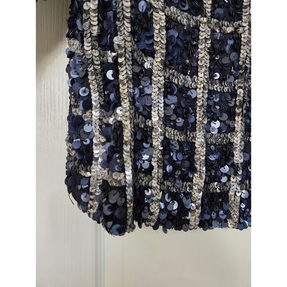 St. John Hand Beading Silk Sequin Rhinestone Navy Formal Evening Jacket, Large - Picture 5 of 14